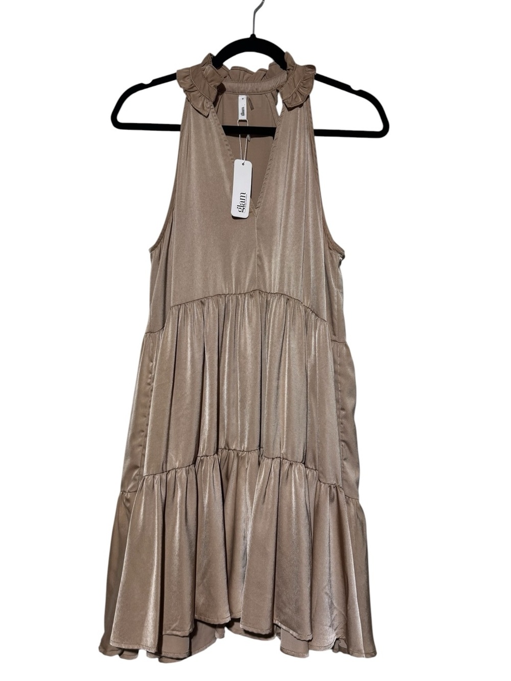 GLAM NWT Gold Tiered Dress Size Medium Holiday Christmas New Years Eve ‎ Festive